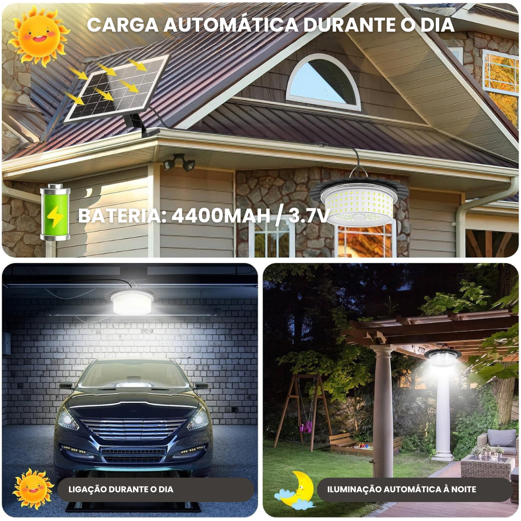 Lâmpada Solar de Teto com Bateria de Longa Duração