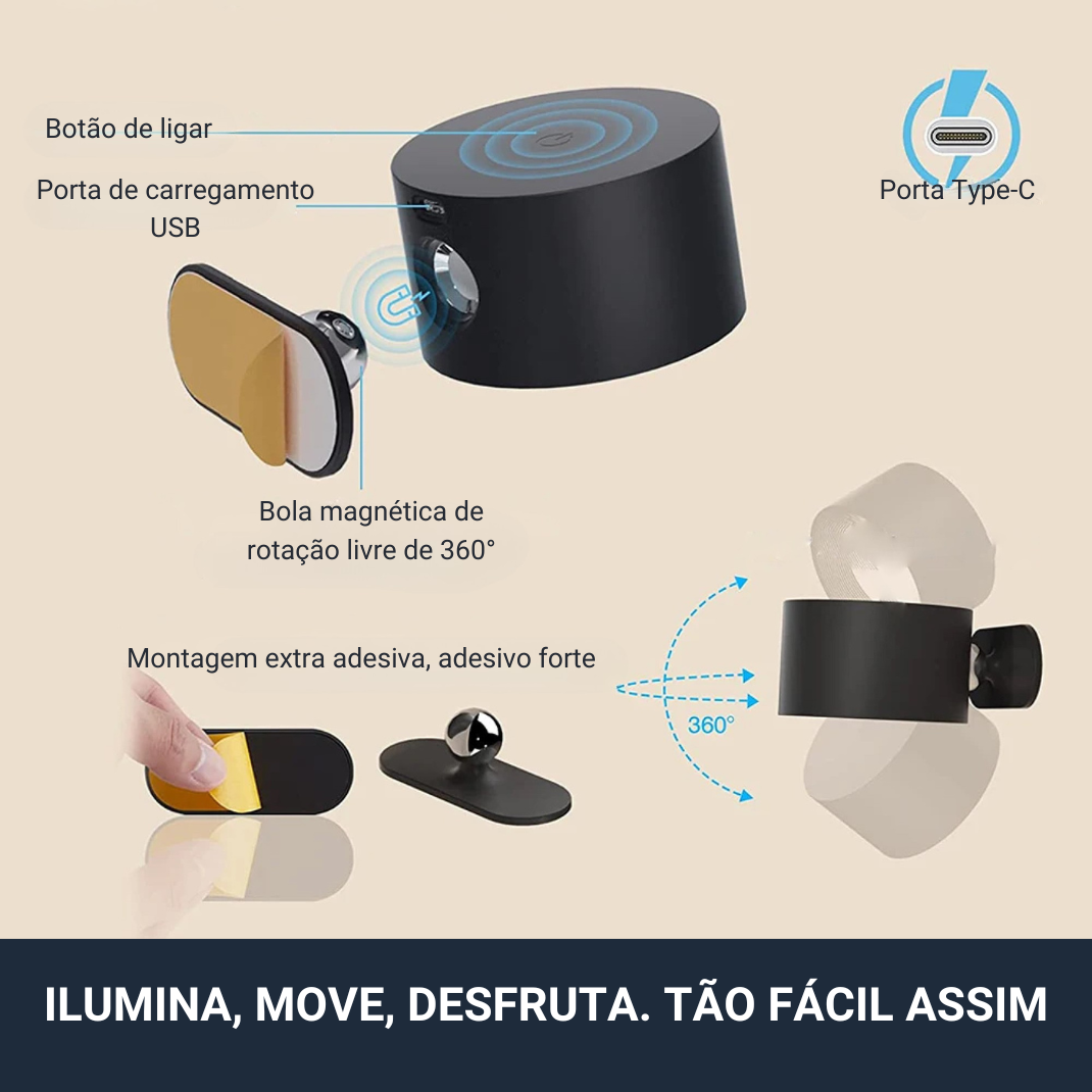 Lâmpada de Parede Recarregável