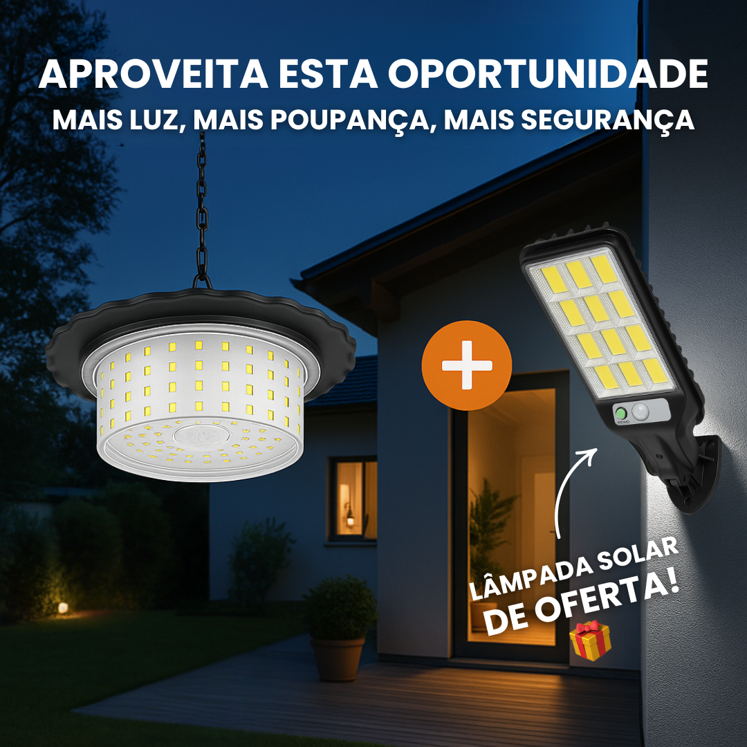 Lâmpada Solar de Teto com Bateria de Longa Duração