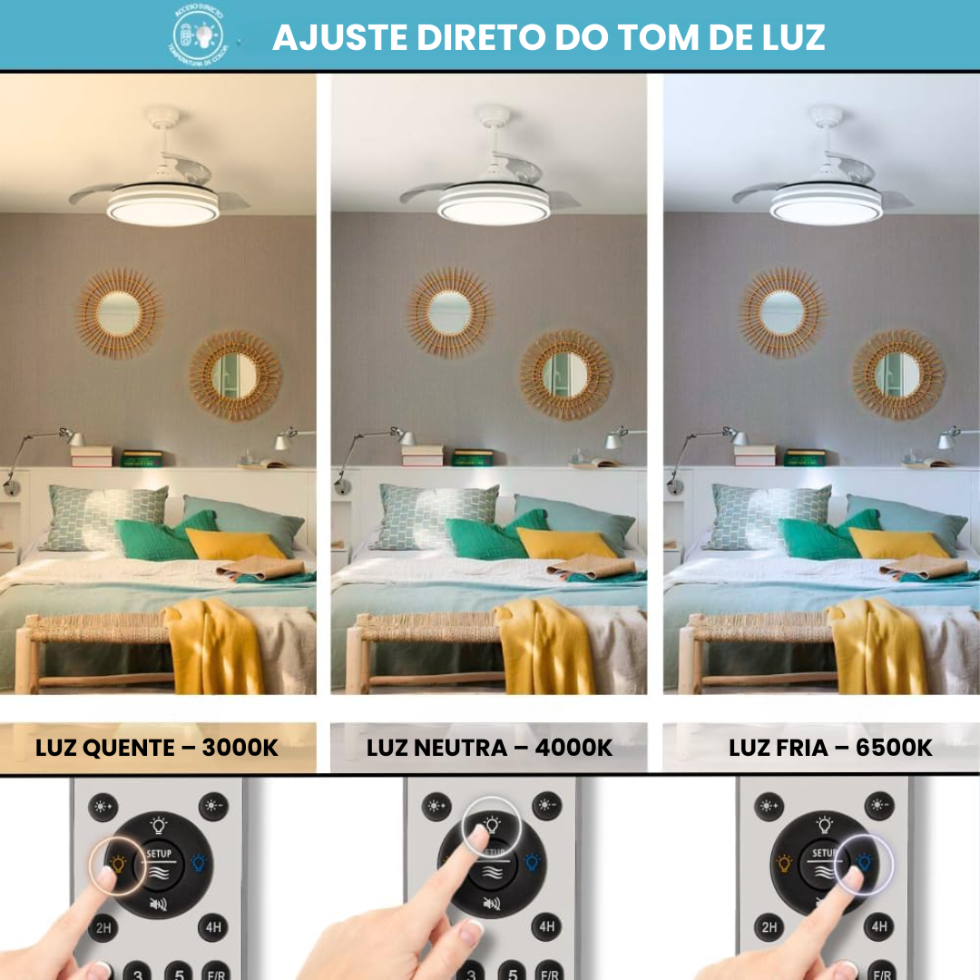 Ventoinha de Teto Retrátil com Luz Regulável
