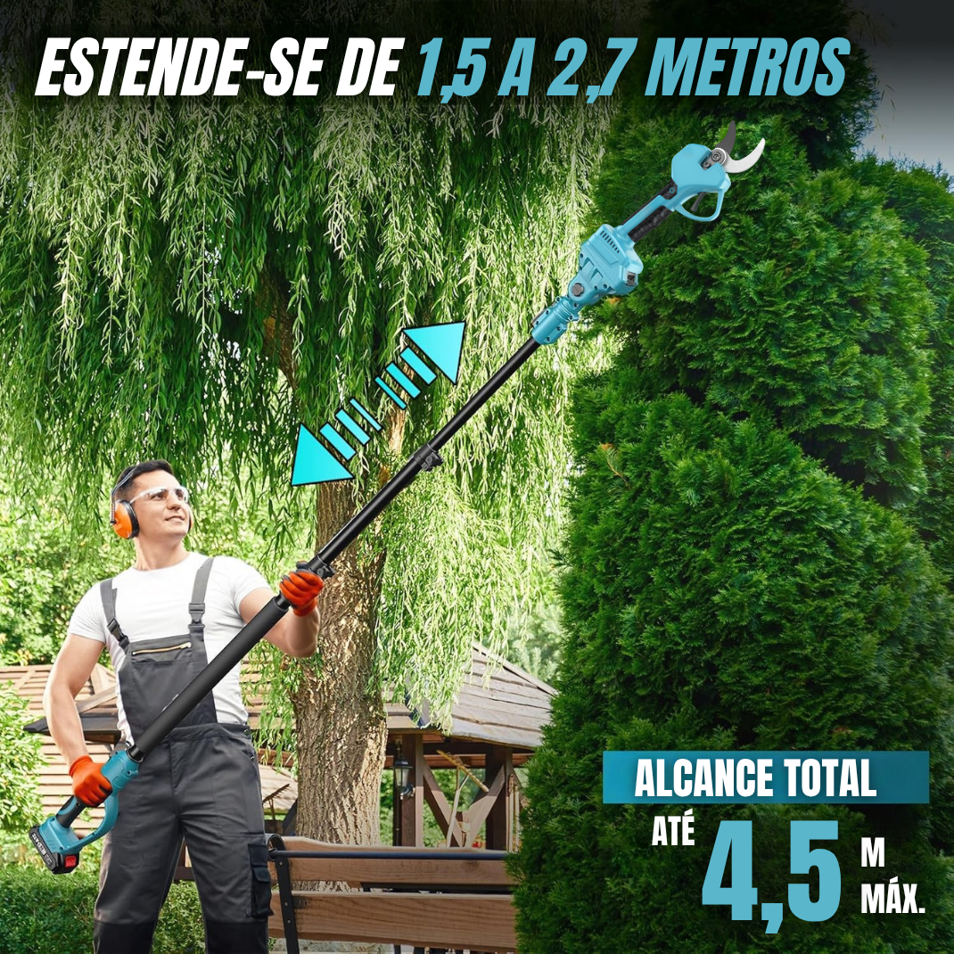 Tesoura de poda elétrica portátil com vara extensível