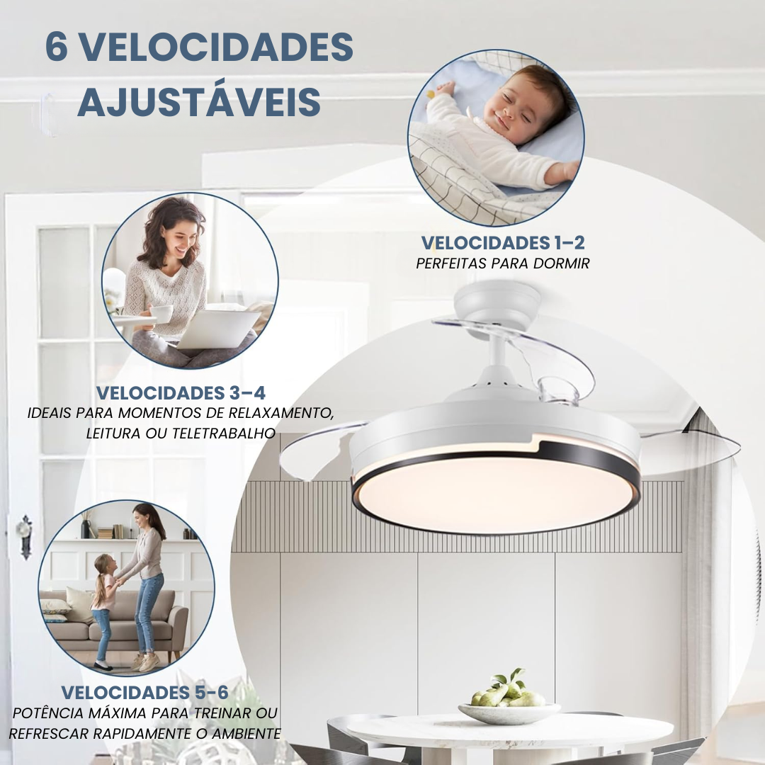 Ventoinha de Teto Retrátil com Luz Regulável