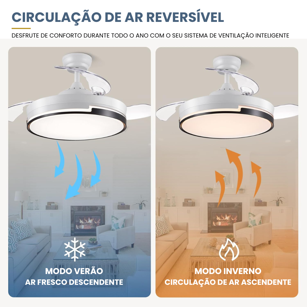Ventoinha de Teto Retrátil com Luz Regulável