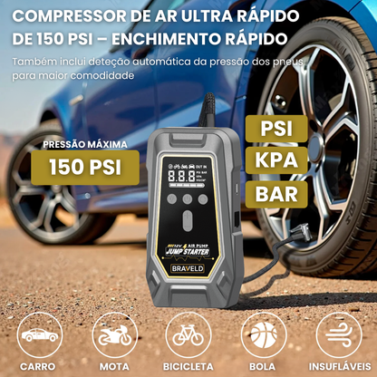 Arrancador Portátil para Carros com Compressor de Ar