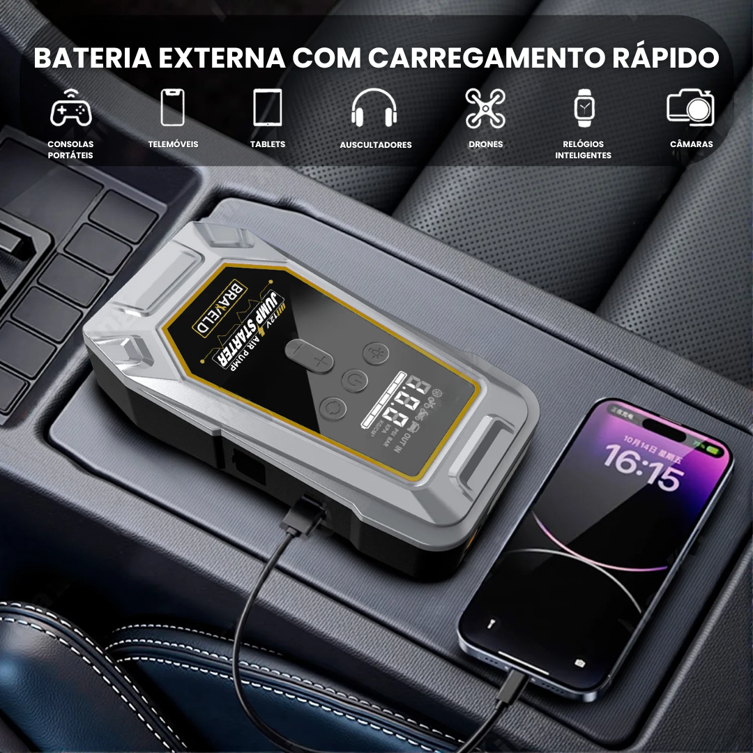 Arrancador Portátil para Carros com Compressor de Ar